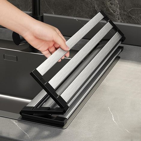 Scolapiatti arrotolabile, griglia per lavello in acciaio inox, tappetino pieghevole per lavello da cucina, scolapiatti e portaoggetti per piatti (4532,5 cm) (1/5)