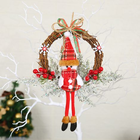 Couronne d'automne Devant la Porte accroche la Guirlande de Noël à la Mode, la Guirlande de Noël d'ornement de Noël (PetitBonhomme de neige)