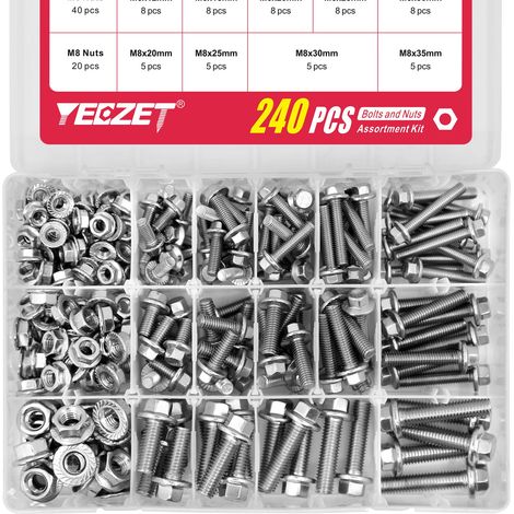 kit de 240 pièces boulons et écrous à bride m5 m6 m8, acier inoxydable 304, 14 tailles métriques, pour réparation et bricolage (1/5)