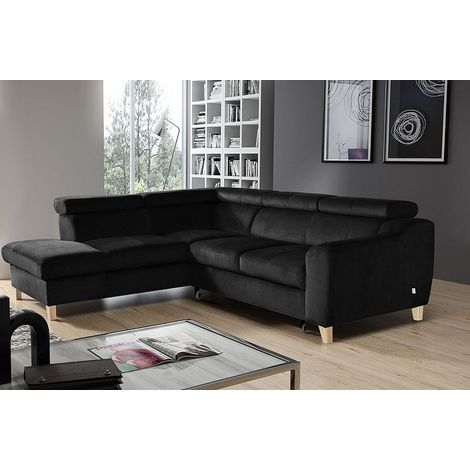 Canapé d'angle convertible en tissu luxe 5 places, ASTERIA noir, angle gauche (1/5)