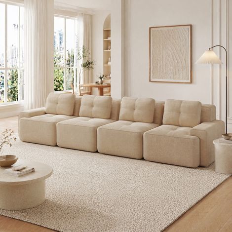 Sofá modular 4 plazas beige de pana, sin montaje, diseño antideslizante HAVRYA (1/5)