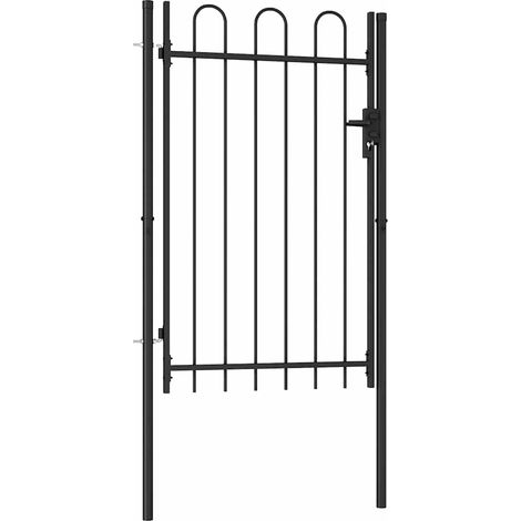 vidaXL Puerta de valla BOXTEL de una puerta con arco superior de acero, 1x1,5 m, negro (1/2)