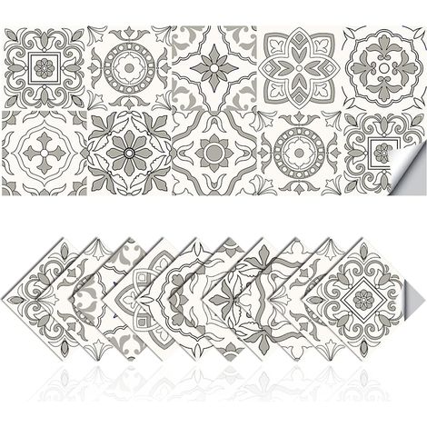 Wasserdichte PVC-Mosaikfliesenaufkleber für Bad und Küche (20 x 20 cm), selbstklebende, schlichte Fliesen im marokkanischen Stil zum Selbermachen