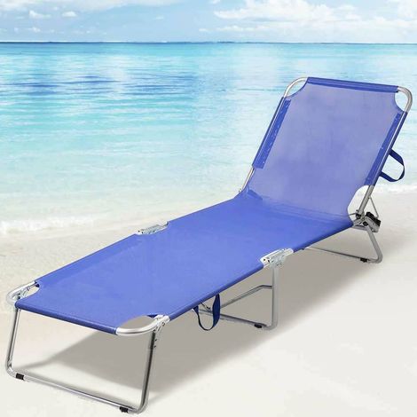 Lettino Prendisole Pieghevole in Alluminio e Texilene Mare Spiaggia Sdraio Blu (1/5)