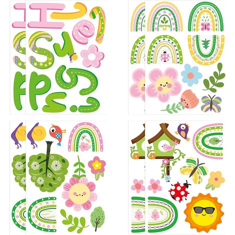 Fensteraufkleber Boho Regenbogen Bunt Frühling Blumen Pflanzen Dekorationen