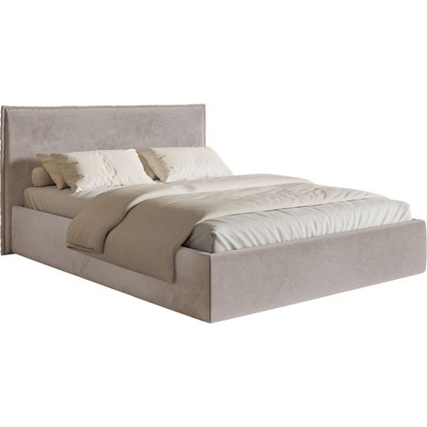 Selsey Softie Slim – Polsterbett 140×200 mit Bettkasten und Lattenrost, Velours, graubraun