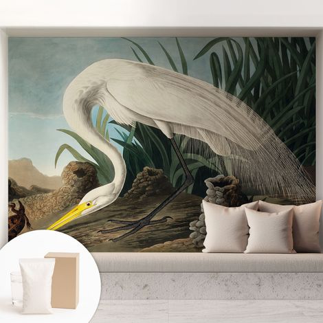Papier peint intissé pour salon chambre à coucher peint imprimé Installation facile - Colle incluse gratuite Héron majestueux 208x146 cm (1/5)