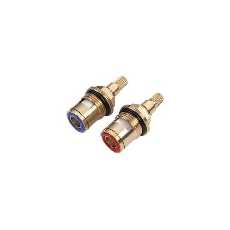 1/2" Cartouche Céramique de Rechange pour Robinet Tete de Robinet a Disques en Ceramique Chaud et Froid pour Cuisine Salle de douche Vannes de Remplacement de l'eau en Laiton (Chaud et Froid) (1/4)