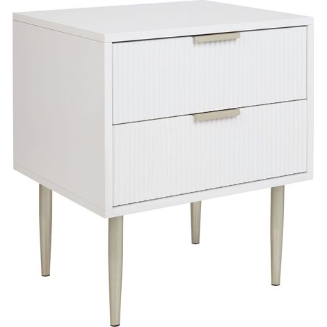 Comodino MDF bianco con 2 cassetti portaoggetti Gambe in metallo Soho