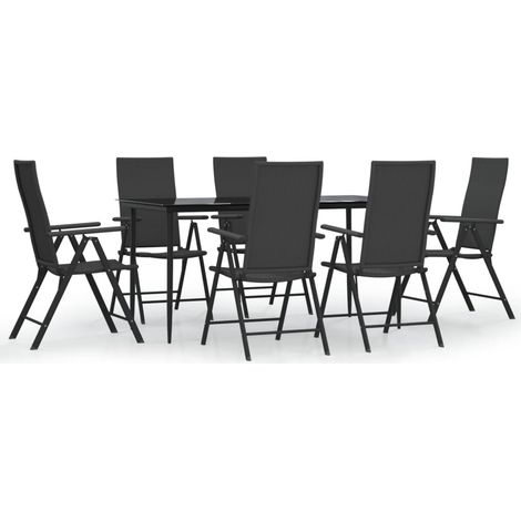 Ensemble à manger de jardin 7 pcs Mobilier de jardin Noir Résine tressée (1/5)