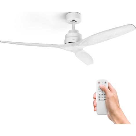 Ventilateur de Plafond CFTB, 40W, 6 Vitesses, Ultra Silencieux, 3 Pales en Bois Naturel 132cm, Fonction été - hiver, Minuterie 8h, Télécommande, Blanc (1/5)