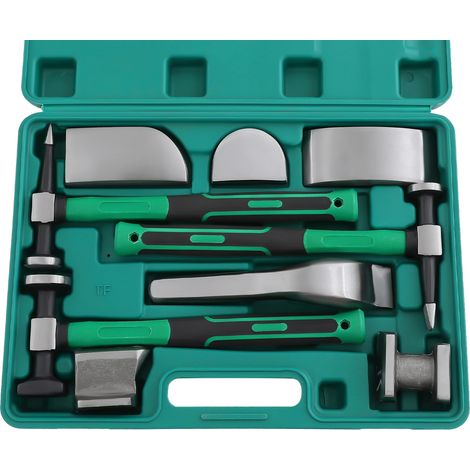 Kit de herramientas para carrocería, 9 piezas, construcción de acero resistente, color verde. (1/2)