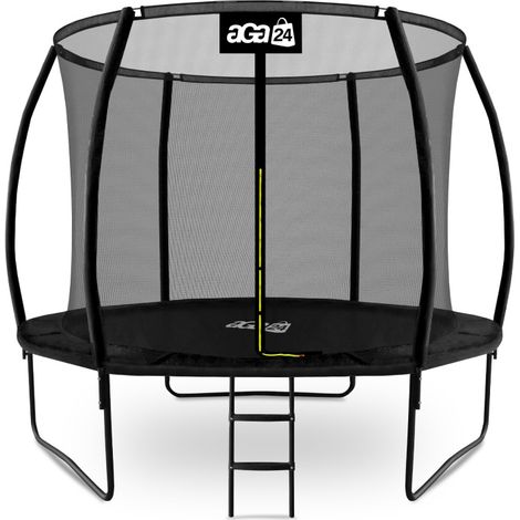 Aga24 – Trampoline 305 cm noir – Charge maximale 180 kg – Hauteur totale 256 cm – Filet de protection intérieur – Échelle incluse
