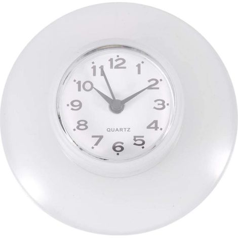 Wanduhr, Mini-Wanduhr mit niedlichem Badezimmer-/Küchenspiegel und Saugnapf, wasserdicht, für Dusche, Quarzuhren, Dekoration (weiß) (1/5)
