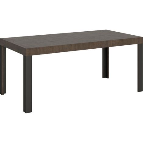 Table à manger rectangulaire bois foncé et pieds métal gris foncé Liva 130 cm (1/5)
