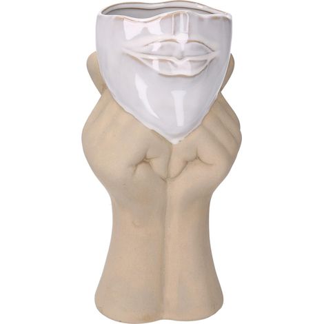 Vaso ceramica viso con mani cm 11x9h25