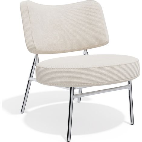 Fauteuil de salon en velours côtelé écru (1/5)