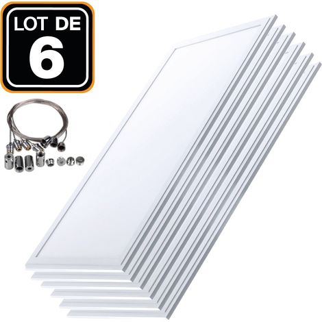 Europalamp – Lot de 6 dalles LED 40W 120x30 cm – Blanc froid 6000K – Diffuseur anti-éblouissement – 3600 lumens pour faux plafonds (1/4)