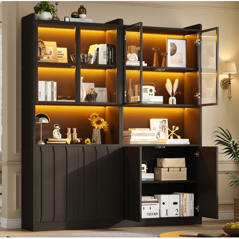 Vetrina a 2 pezzi con LED, ante in vetro, nero 160 x 35 x 200 cm (1/5)