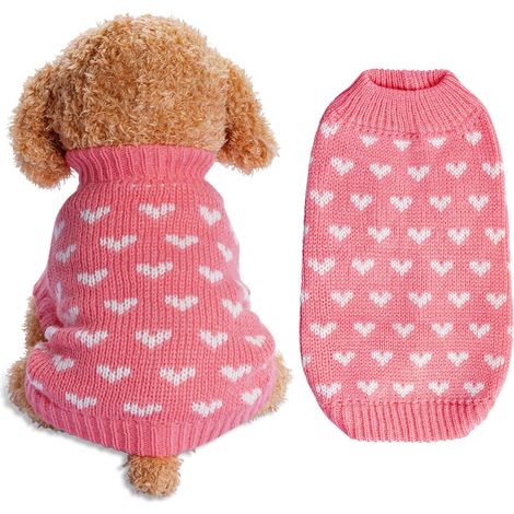 Pull tricoté à motif chien, pull chiot en forme de cœur, vêtement chaud et doux pour animaux de compagnie, convient aux petits chats et chiens (rose, taille S).