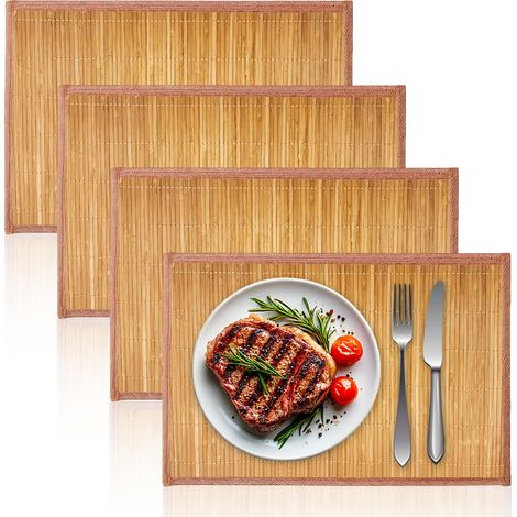 Lot de 4 sets de table en bambou - 45 × 30 cm - Résistants à la chaleur - Lavables - Enroulables - Pour fête, cuisine, table à manger (1/5)