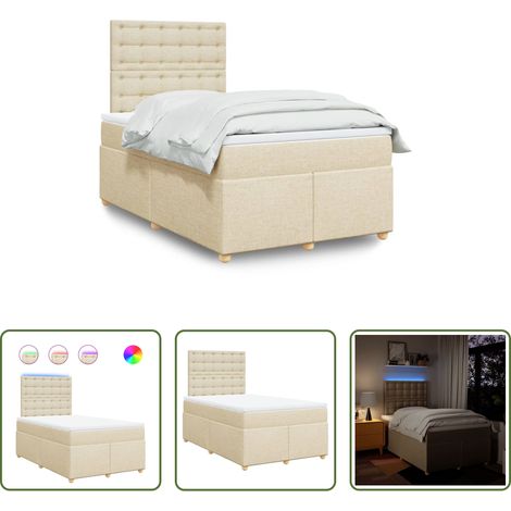 vidaXL LED-Beleuchtung -  Boxspringbett mit Matratze Creme 120x200 cm Stoff (1/5)