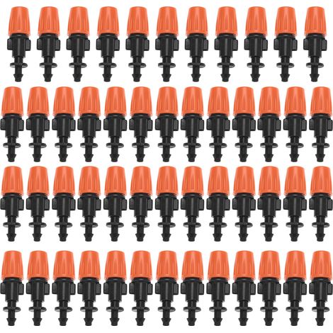 Lot de 50 buses de brumisation ajustables pour irrigation goutte-à-goutte de jardin, têtes de micro-aspersion à écoulement. (1/5)