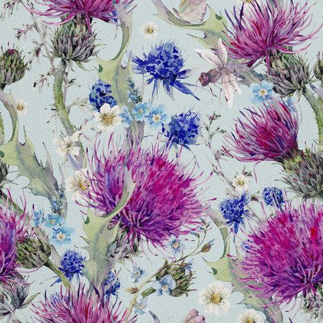 Tela decorativa Oxford para exteriores - Motivo de cardos y flores 2 (1/5)