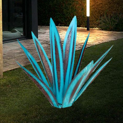 DIY Metal Art Tequila Rustic Sculpture Garden Yard Art Sculpture Home Decor Ornaments Agave Plant Decoration for Home Yard Lawn Ornaments 13.8 inch(Blue) (1/4)