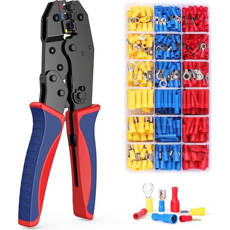Pince à Sertir - Outil à Sertir avec Mécanisme à Cliquet pour Câbles 0,5 à 6 mm² - Jeu de Câbles Isolés 700 Pièces (1/5)