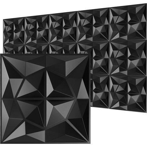 SWANEW Pannello murale 3D da dipingere - confezione da 1,08 m² - lotto da 12 pezzi - 0,3x0,3 m - Nero (1/4)