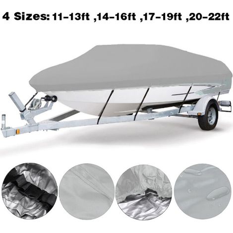royaluxe -Housse de bateau portable durable et imperméable, tissu Oxford 420D gris durable imperméable, adaptée aux yachts, bateaux de pêche et trimarans (14-16ft-V) (1/5)