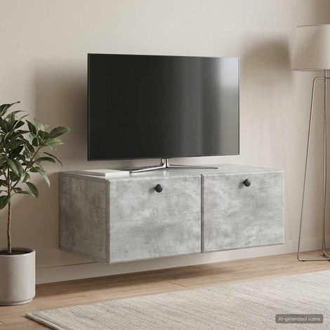 Meuble TV mural avec rangement, bois d’ingénierie gris béton, 78,5 x 41 x 30 cm - PANGIVO (1/5)