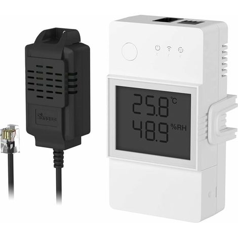 Interruptor inteligente WiFi TH Elite de 16 A con sensor de temperatura y humedad THS01, control remoto por aplicación, monitoreo de temperatura, compatible con Alexa y Google Home, interfaz RJ11. (1/5)