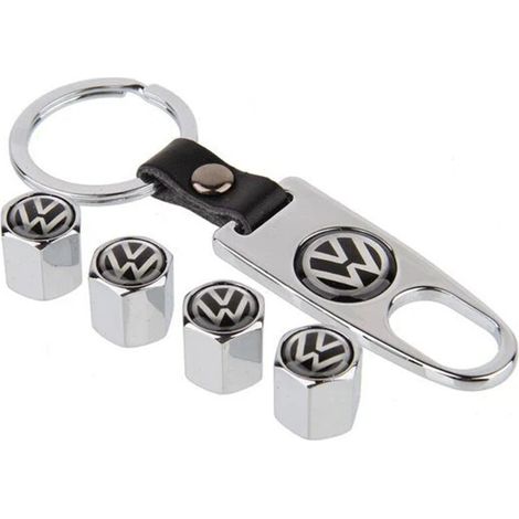 Bouchon de valve avec logo VW et porte-clés argenté, taille unique