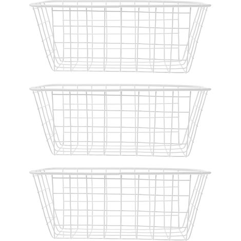 Lot de 3 paniers métalliques pour le rangement et l'organisation du garde-manger - Rangement mural pour fruits, légumes, jouets et en-cas - Blanc - Aucun assemblage ni installation (1/5)