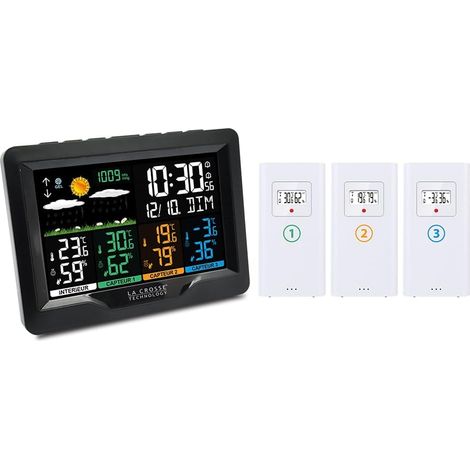 WS6204 Station Météo Radio-Pilotée avec 3 capteurs thermo/hygro - Noir (Noir, Blanc) (1/5)