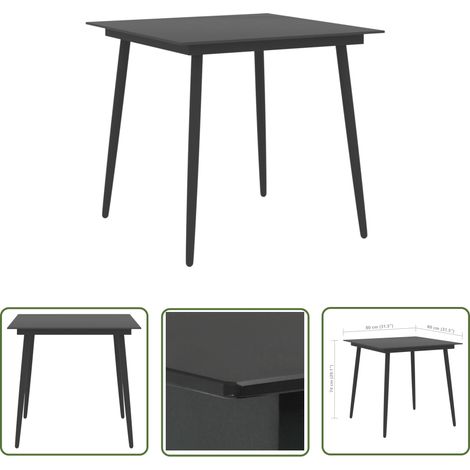 The Living Store Garten-Esstisch Schwarz 80x80x74 cm Stahl und Glas - Gartentisch - Esstisch - Outdoor Möbel - Gartenmöbel - Metalltisch (1/4)