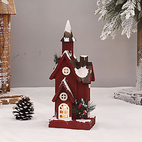 Bocqde Weihnachtsgeschenke & Dekorationen - Leuchtendes rotes Tannenhaus/Schneehaus aus Holz - Weihnachtsdekorationen - Abverkauf
