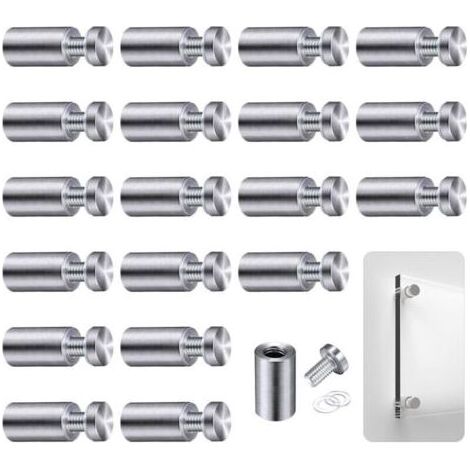 Pair Lntyq Abstandshalter, 20 Stück Abstandsschrauben, Abstandsbolzen für Glaswerbungsachsen, Fixierung von Glasabstandshaltern für Werbung, für Plaketten und Schilderdisplays, 12 x 25 mm (Silber) (1/4)