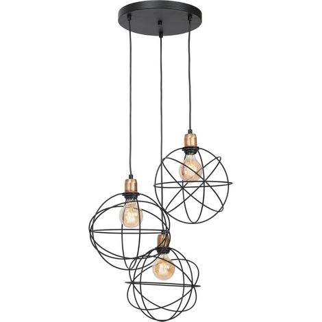 Suspension loft métal noir laiton Gerid 3xE27 Luminex