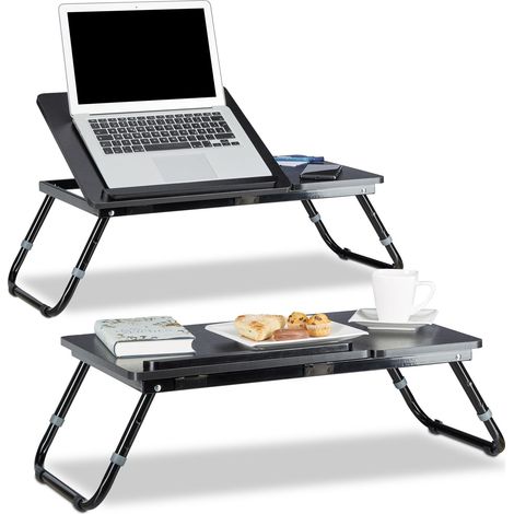 2x Table d'ordinateur portable pliable Noir Plateau de lit HxlxP: 40 x 75 x 35 cm hauteur réglable pliants, noir