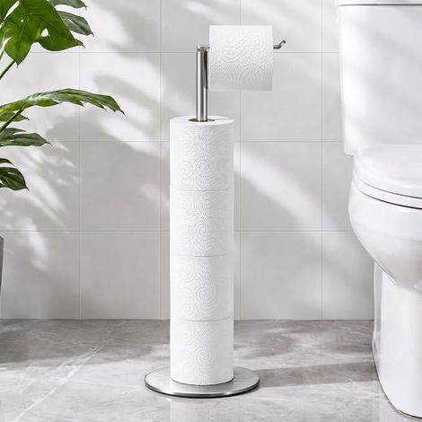 Toilet Roll Holder Free Standing Bathroom Toilet Paper Holder Stainless Steel Toilet Paper Holder with Nickel Finish, Simple and Practical Toilet Paper Dispenser (1/5)