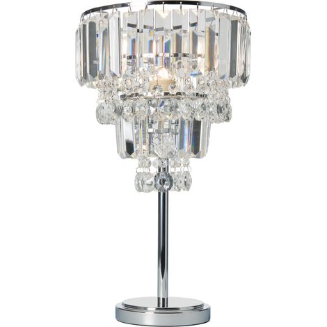 Litecraft Table Lamp E27 Base With Crystal Effect Pendant Shade - Polished Chrome (1/3)