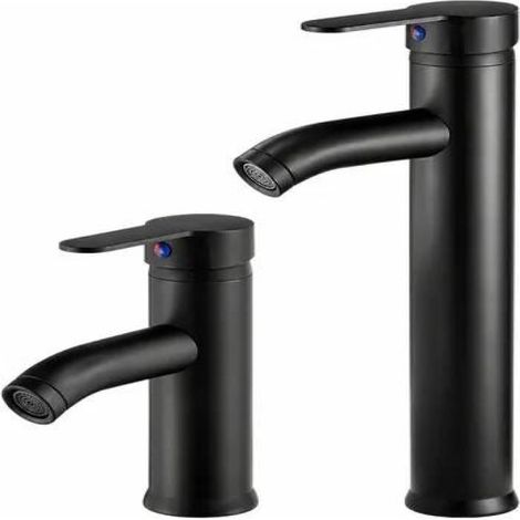 Beyamis Robinet de lavabo en bronze avec eau chaude et froide, robinet double vasque avec robinet de lavabo intégré, style haut de gamme, noir