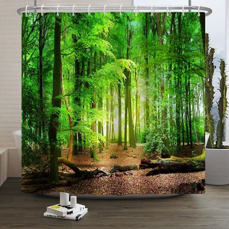 1 Rideau de douche, Motif forêt tropicale 3D, Tissu polyester imperméable, Lavable en machine, Pour salle de bain