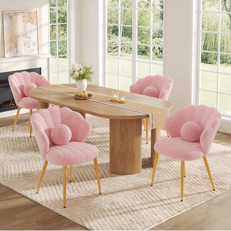 Set di 4 sedie 60x62,5x83 cm in tessuto peluche rosa con cuscini salvaspazio – MEUBLIV (1/5)