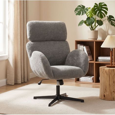 Silla de oficina de tela efecto terciopelo, respaldo alto, altura regulable, gris DESVIAE (1/5)