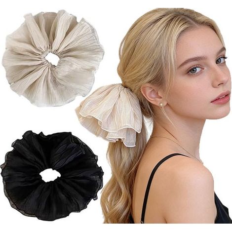 Lot de 2 grands élastiques à cheveux 27 cm, chouchous géants doux et extensibles, accessoires de coiffure pour femmes (1/5)