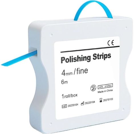 Papier abrasif dentaire - Bandes abrasives - Taille rugueuse - 60 μm - Taille des grains - Largeur 4 mm - 6 m/rouleau/boîte - Outil de ponçage interdentaire en résine (bleu) (1/5)